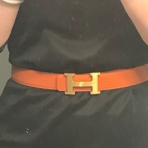 Authentic NWT Hermes Orange Leather H Belt